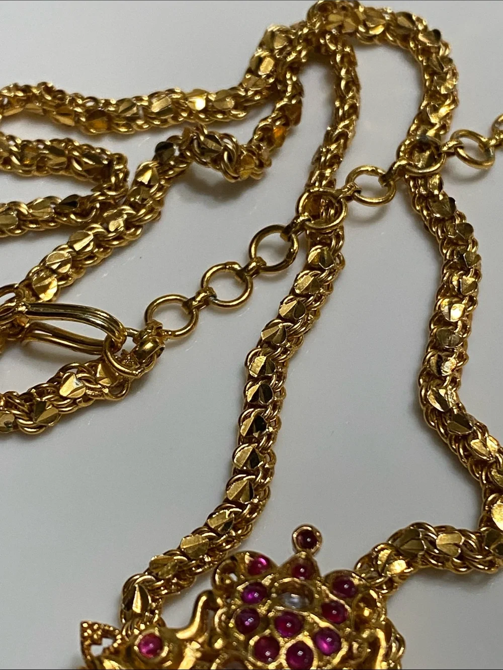 24KGP Kemp Filigree Pendant Necklace and Earrings Set with Ruby